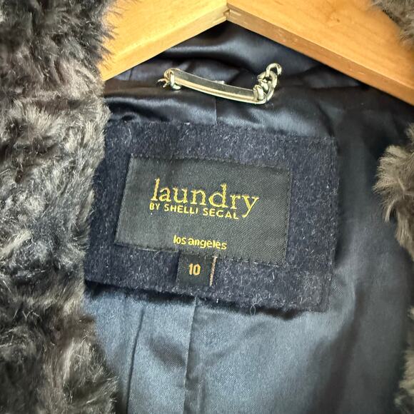 Wool Blend Parka Faux Fur Hood Navy Winter Coat Laundry by Shelli Segal Women 10 - Picture 8 of 11